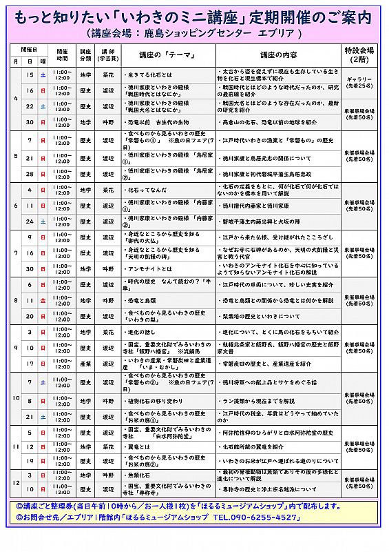 いわきのミニ講座」８月は、8/6、8/11、8/20に開催します （ふくしま